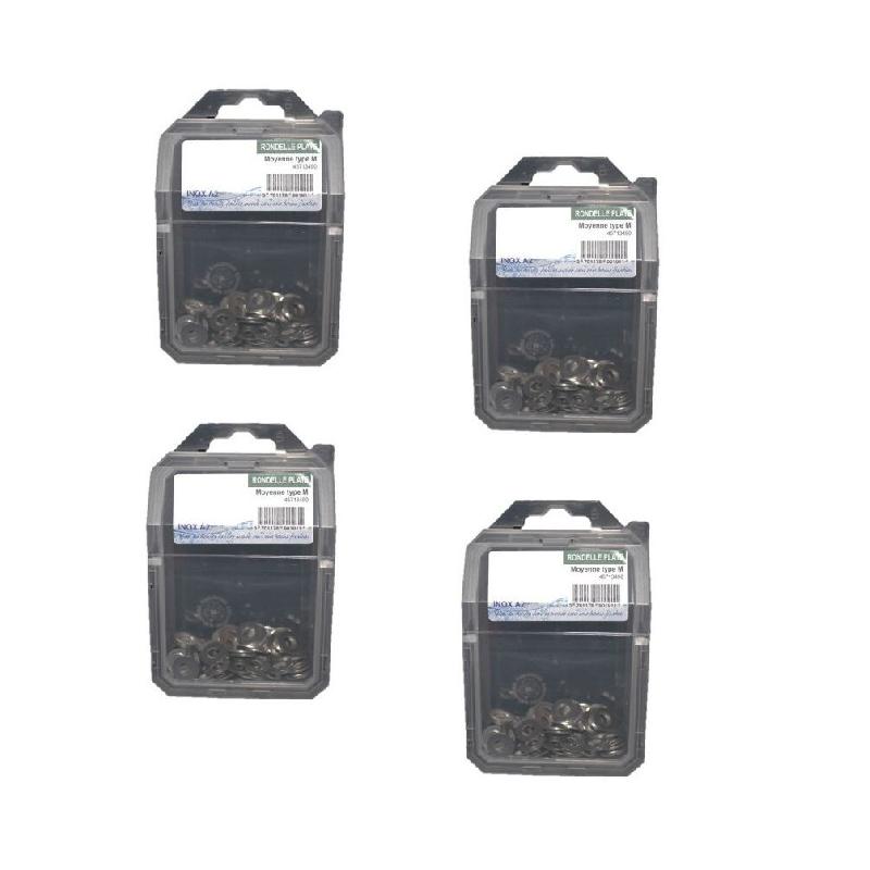 4 Coques de 50 Rondelles Plates Larges M6 mm - NFE 25514 - Inox A2 - D-Work - argenté 3664100315739_0