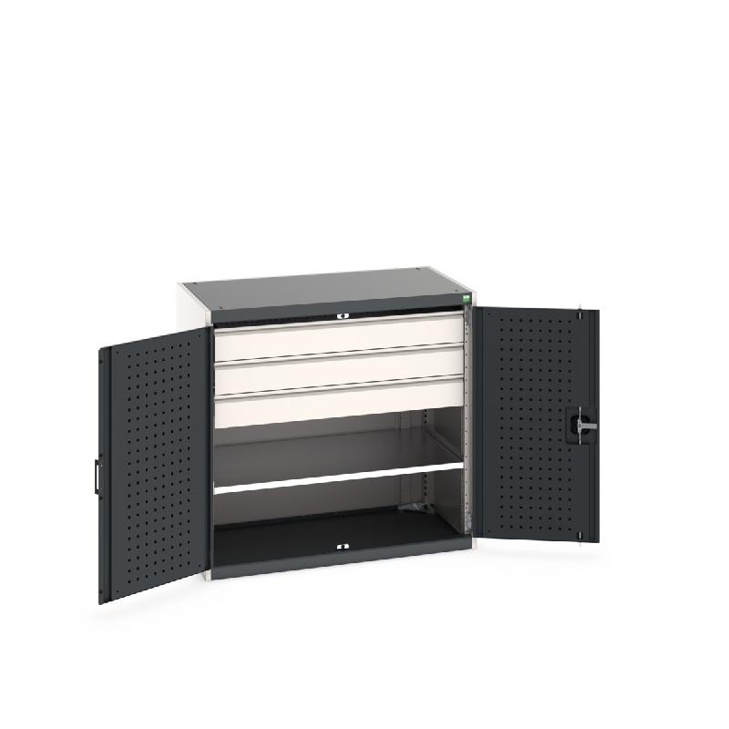 Armoire d'atelier Cubio SMF-10610-1S - Portes Perfo - 1 Tablette - 3 Tiroirs - LxPxH: 1050x650x1000 mm_0
