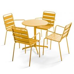 Oviala Business Ensemble table de jardin et 4 fauteuils métal jaune - Oviala - jaune acier 105416_0