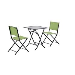 METRO Professional Set de terrasse SANTORINI, 3 pièces, textilène/acier/verre, 1x table et 2x chaises, pliantes, vert khaki - vert multi-matériau 4_0