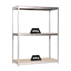 PROREGAL Étagère pour charges lourdes BIG WOOD YETI THREE | HxLxP 200x150x60cm | Charge du compartiment 400kg | Galvanisé - argenté métal PR_RS19-13_0