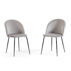 RATTATAN Lot de 2 chaises en velours avec pieds en métal, design élégant pour cuisine, salle à manger, bar ou restaurant – Sara – Gris clair/G_0