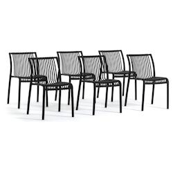 RATTATAN Set de 6 chaises en polypropylène empilables pour extérieur et jardin, bar et restaurant, structure robuste et légère - Olimpia - Noir -_0