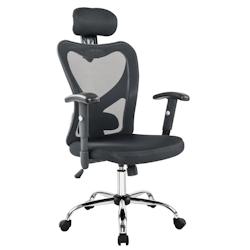 SalesFever Chaise de bureau avec accoudoirs et appui-tête | Couverture en maille | Cadre chromé | réglable en hauteur | L65 x P60 x H114-124 cm |no_0