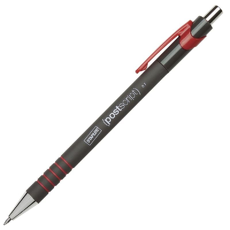 STAPLES STYLO BILLE STAPLES CONFORT - RÉTRACTABLE - 0,7 MM - ROUGE (PRIX UNITAIRE)