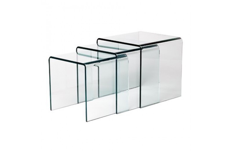 Table basse gigogne en verre design - 12mm d'épaisseur - 3 tables encastrables_0