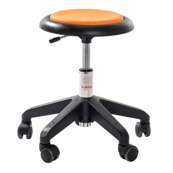 Tabouret professionnel petite enfance - base plastique - assise simili cuir orange - roulettes réglables - Global Stole_0