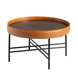 AC ANGEL CERDA Angel Cerdá Table basse ronde en simili cuir, noyer et acier noir 2058C Ø62 x 35 - marron acier 8435631002260_0