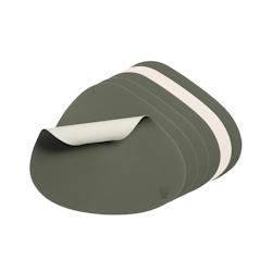 Bjorn Set de table curve réversible - 6 pièces - Cuir recyclé blanc crème et vert de gris - multicolore 3701488308424_0