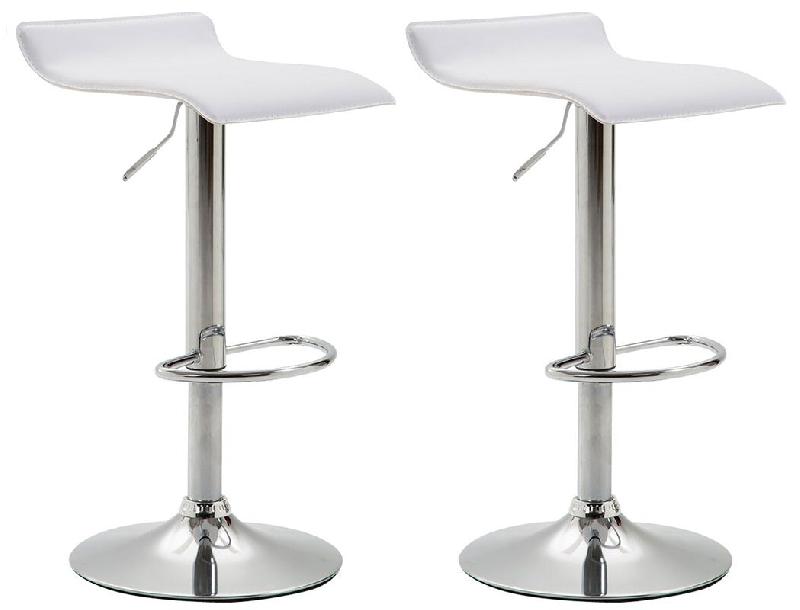 Décoshop26 - Lot de 2 tabourets de bar design minimaliste hauteur réglable repose-pieds en PVC blanc et métal chromé 10_0005561 - blanc métal 300_0