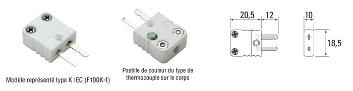 F100 - Connecteur miniature pour thermocouple - céramique 650°C max - type K, T, J, N, R/S, E, B - norme EN 50212_0