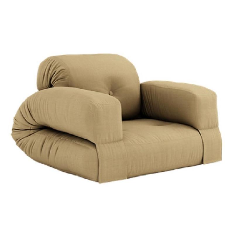 Fauteuil futon convertible HIPPO CHAIR - Beige blé - Matelas 90x200 cm - Épaisseur 25 cm_0