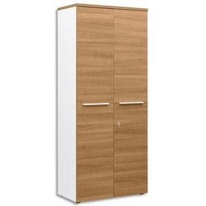 Gautier Office - Armoire haute 2 portes pleines avec serrure, façade et dessus merisier, L80 x H187 x P42 cm_0