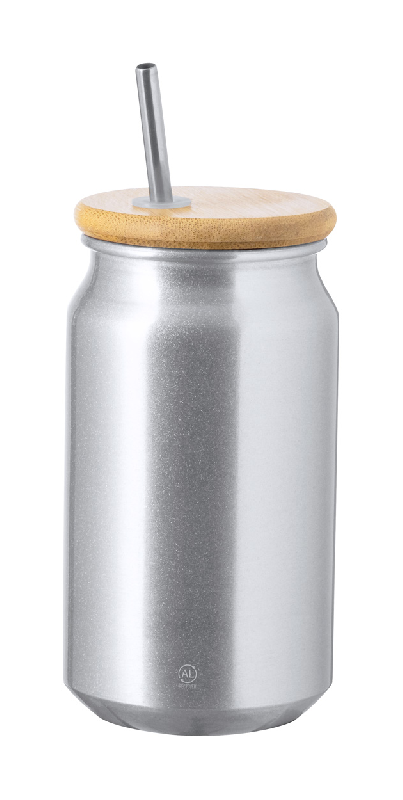Gobelet publicitaire en aluminium recyclé - 430 ml - avec couvercle bambou et paille inox_0