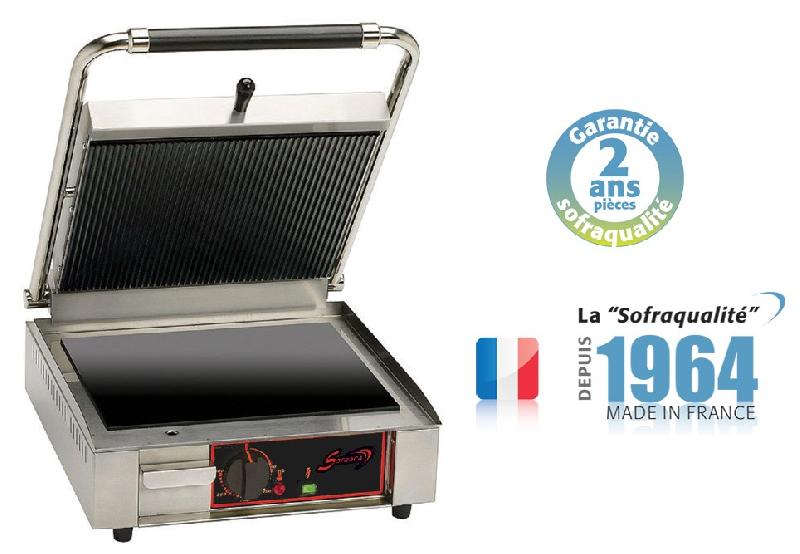Grill vitrocéramique électrique - spécial panini - 1500 W - plaques inférieures lisses et supérieures rainurées_0
