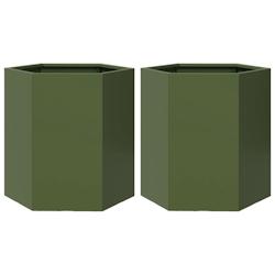 Helloshop26 - Jardinière bac lit surélevé plantes fleurs jardin terrasses lot de 2 olive hexagone 46 x 40 x 45 cm acier vert 02_0039088 - 300021805_0