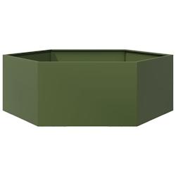 Helloshop26 - Jardinière bac lit surélevé plantes fleurs terrasse jardin olive hexagone 138 x 120 x 45 cm acier vert 02_0038709 - 3000217935444_0
