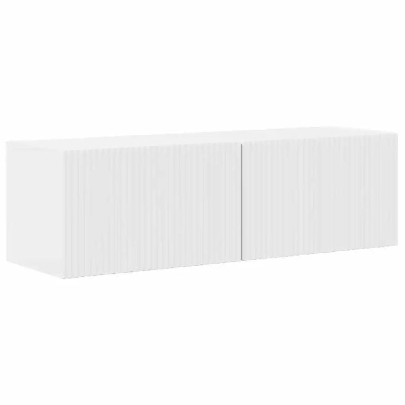 Helloshop26 - Meuble TV mural moderne 98 x 31 x 29 cm avec étagères murales design épuré en bois d'ingénierie blanc brillant 02_0054925 - blanc B_0