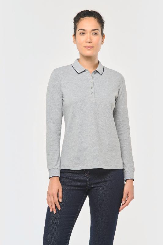 Polo maille piquée manches longues femme - Réf: K281 - Kariban - 100% coton, coupe ajustée, finitions soignées_0