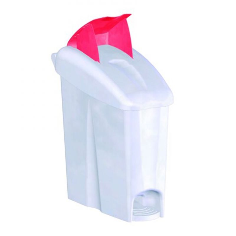 Poubelle à pédale pour serviette hygiènique - listing produits inter clean assistance - couvercle blanc et rouge_0