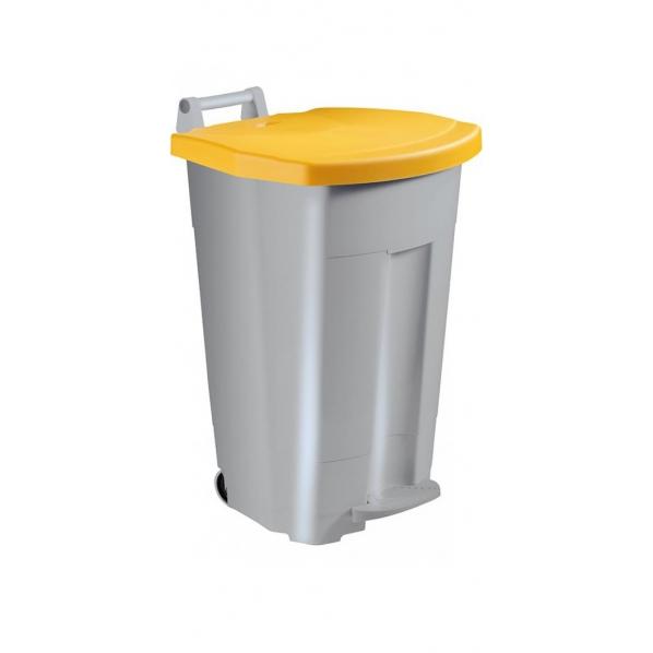 Poubelle mobile à pédale BOOGY 90L - Corps gris / Couvercle jaune - Tri sélectif - ROSSIGNOL_0