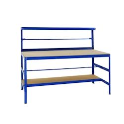 Table d'emballage Proregal Tiger - H150xL180xP75cm, capacité 300kg, étagères et barres de roulement - bleu acier_0