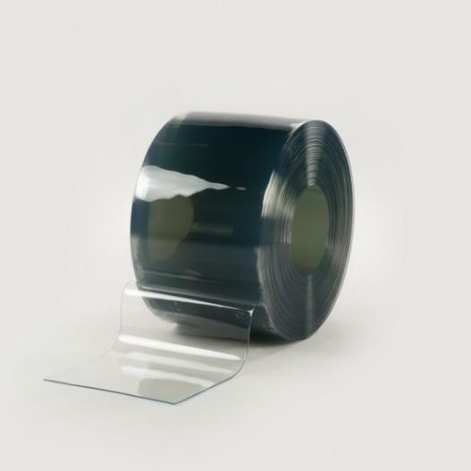 Rouleau 50m lanière PVC ignifugée M1 - 300mm x 3mm - Transparent avec reflet bleu_0