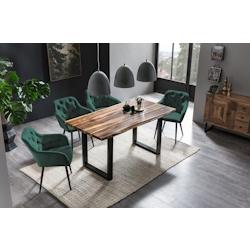 SalesFever Fauteuil | Couverture aspect velours | Cadre en métal, réglable en hauteur | Couture des boutons | L 61 x P 45 x H 85 cm | vert – noir_0