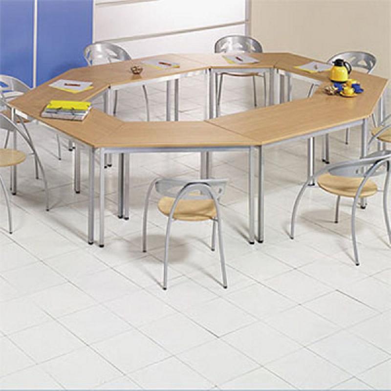 TABLE DOMINO TENDANCE TRAPÈZE - L. 120 X P. 60 CM - PLATEAU HÊTRE - PIEDS ALUMINIUM