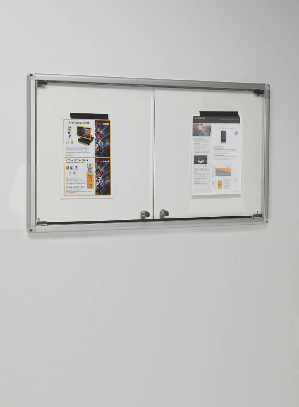 Vitrine d'affichage murale B195VA - aluminium anodisé - 98 x 51 cm avec serrure et panneau mural blanc_0