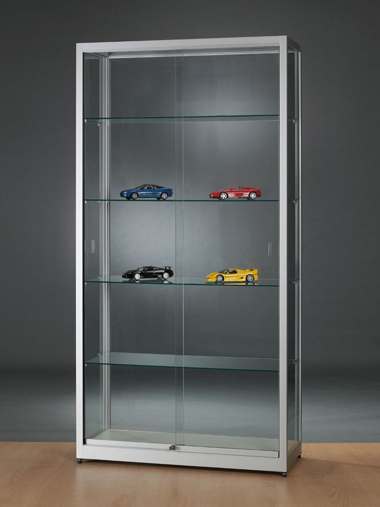 Vitrine d'exposition l 100 p 40 h 200 cm portes coulissantes et aluminium argent_1