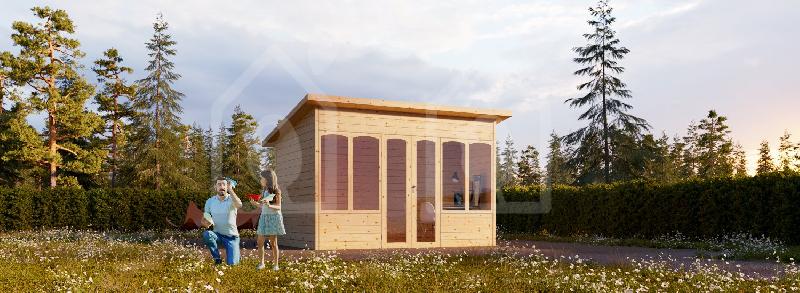 Abri de jardin Epsilon - 8,67m² - Pin nordique naturel - Dimensions 3,58x2,43m - Épaisseur murs 14mm_0