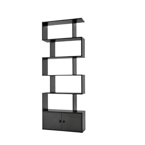 COSTWAY Bibliothèque avec portes, Étagère debout avec 5 niveaux, Étagère diviseur de pièce, Étagère de bureau en bois - noir Bois manufacturé_0