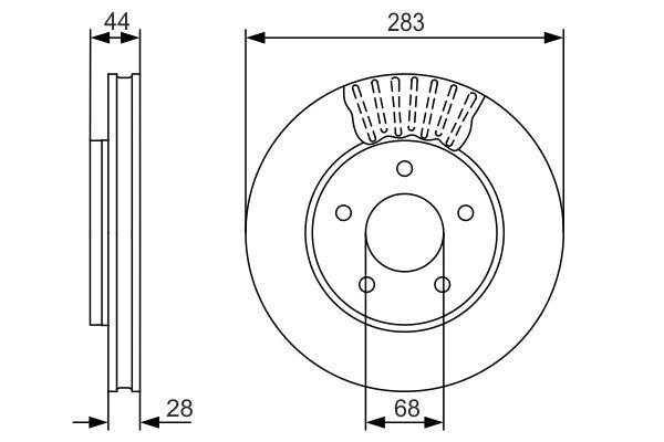 Disque de frein ventilé Bosch 0986479091 - boîte de 2 disques - côté avant - 5 trous_0