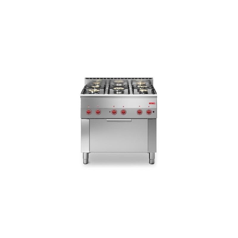 Fourneau inox à gaz 5 feux vifs sur four électrique GN 1/1, 220 V & GAZ_0