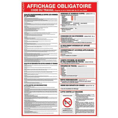 Panneau affichage obligatoire du Code du travail 40 x 60 cm polystyrène choc_0