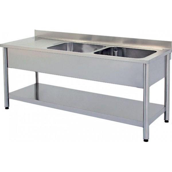 Plonge démontable sur pieds ronds avec étagère inox AISI 304 2 bacs longueur 1800 mm (Position bac: Droite - Réf DRPL187-2BD-ETP-1)_0