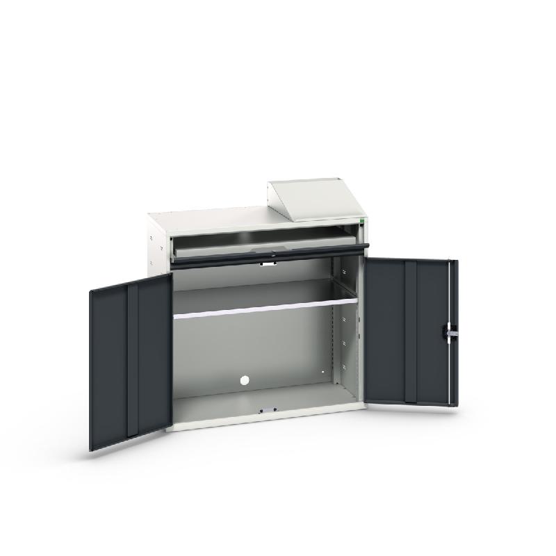 Poste Informatique Simple Verso - Armoire verrouillable en acier robuste avec support clavier - Réf : 16928021_0