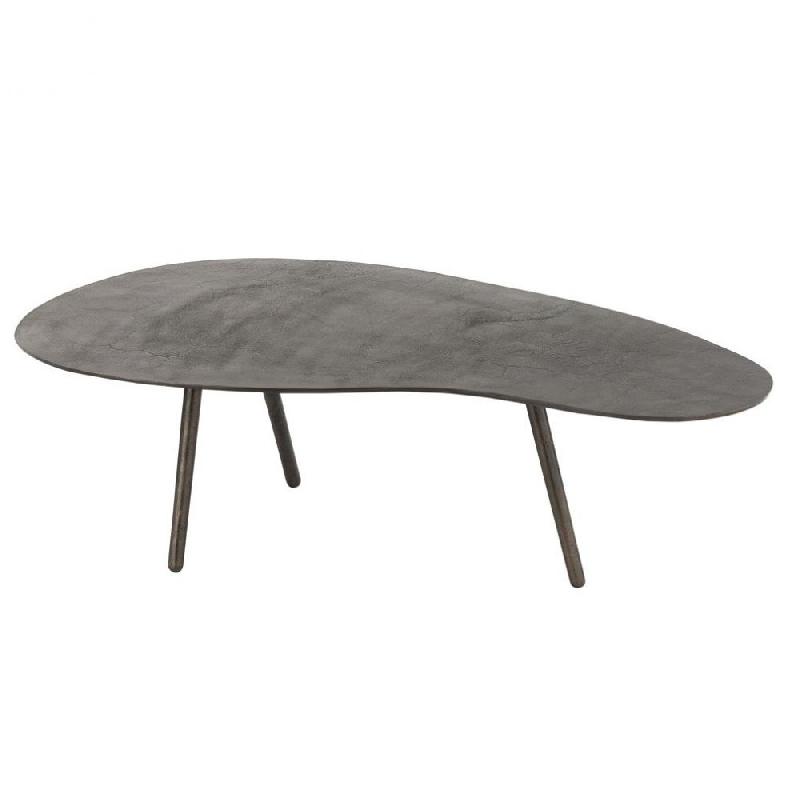 Table basse de salon MISTE - aluminium noir - gigogne avec piétement en bois massif - plateau laqué_0