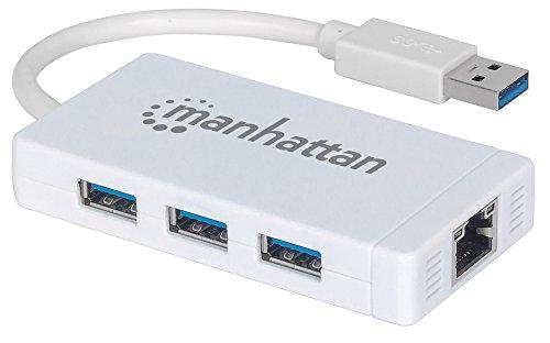 Manhattan Hub 3 ports USB 3.0 avec adaptateur Ethernet Gigabit - Blanc - Interface USB 3.0 Type-A et transfert jusqu'à 5000 Mbit/s_0