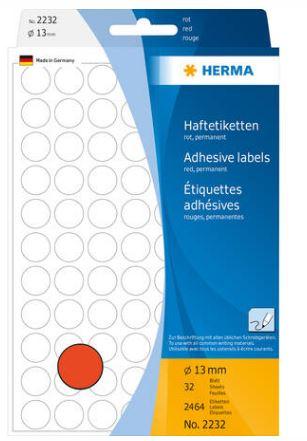 Étiquette/pastille de couleur ronde rouge - Ø 13 mm - Référence 2232 - Adhésion permanente_0