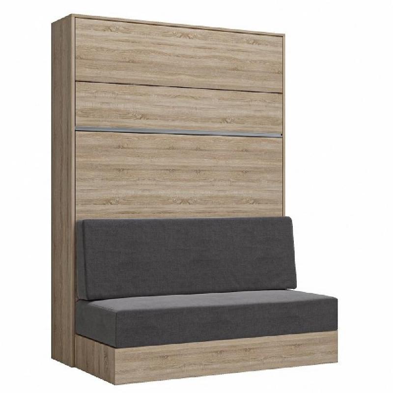Armoire lit escamotable Genius Sofa - chêne et canapé gris - couchage 140x200 cm avec ouverture assistée_0
