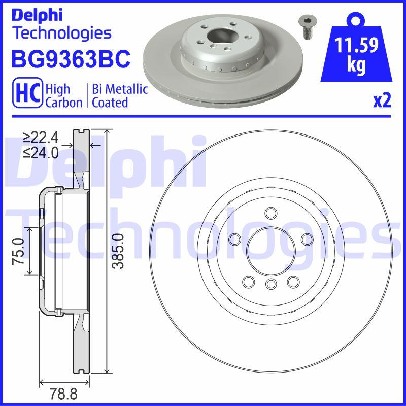 Disque de frein ventilé Delphi BG9363BC - boîte de 2 pour côté arrière_0