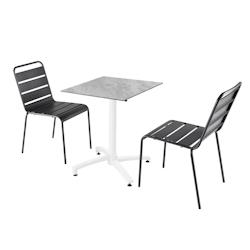 Oviala Business Ensemble table de terrasse stratifié marbre et 2 chaises gris anthracite - gris métal 110639_0
