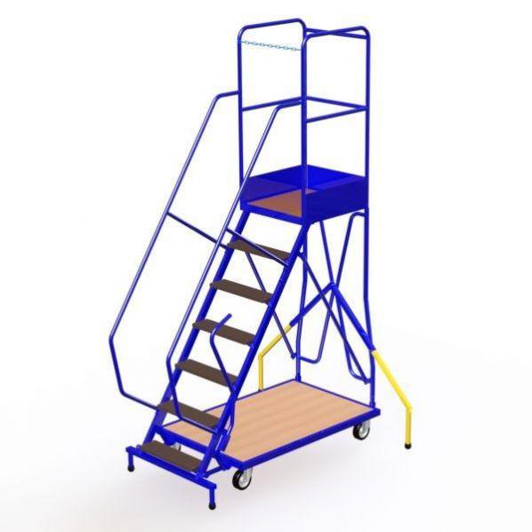 Escabeau mobile Rolléco - 7 marches avec stabilisateurs automatiques et structure en acier_0