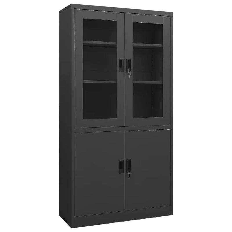 Helloshop26 - Armoire de bureau design typique avec 3 étagères réglables 90 x 40 x 180 cm en acier anthracite 02_0046809 - verre 3000234439086_0
