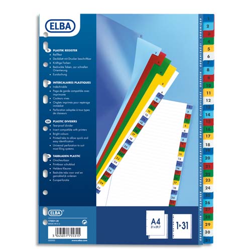 INTERCALAIRES NUMERIQUES A4 31 POSITIONS POLYPRO 12/100 BLANC - LOT DE 25