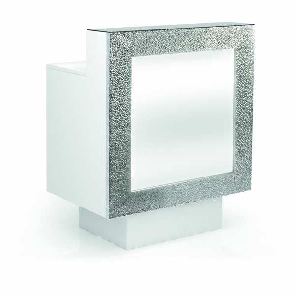 Caisse d'accueil - Silver Small FH 1350 - mélaminé blanc luxe, cadre argent, façade rétroéclairée_0