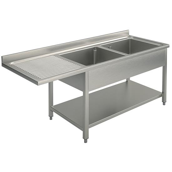 Plonge inox sur piètement avec étagère inférieure, place pour lave-vaisselle, 2 bacs à droite, 1800x600 m - SLG2LS18560_0