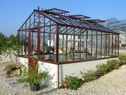 Serre top promo euro-gothique 3,09 m x 4,57 m - verre trempé, aluminium laqué, décoration faîtière Victorienne - réf A0909_0